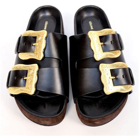 celine leather sandals|Celine black flat sandals.